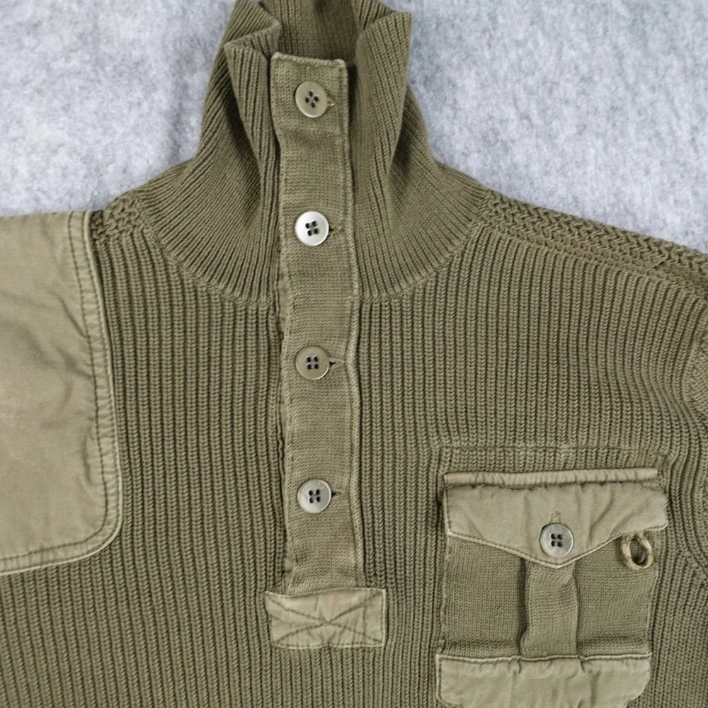 Polo Ralph Lauren Sweater Mens Medium Army Green Military Utility Chunky Shawl